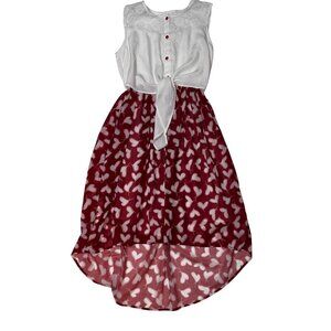 Girls White & Red Heart Print High-Low Dress By Sunny Fashion Size 14 1693
